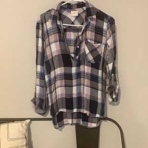Half button down plaid blouse size M